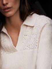 Mint Velvet White Pointelle Collar Jumper - Image 5 of 7