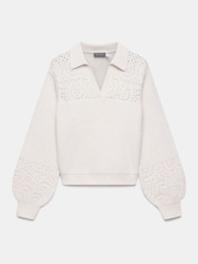 Mint Velvet White Pointelle Collar Jumper - Image 6 of 7