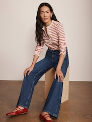 Mint Velvet Red 100% Cotton Striped Henley Top - Image 5 of 8