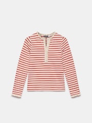 Mint Velvet Red 100% Cotton Striped Henley Top - Image 6 of 8