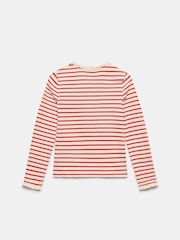 Mint Velvet Red 100% Cotton Striped Henley Top - Image 7 of 8