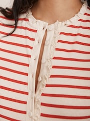 Mint Velvet Red 100% Cotton Striped Henley Top - Image 8 of 8
