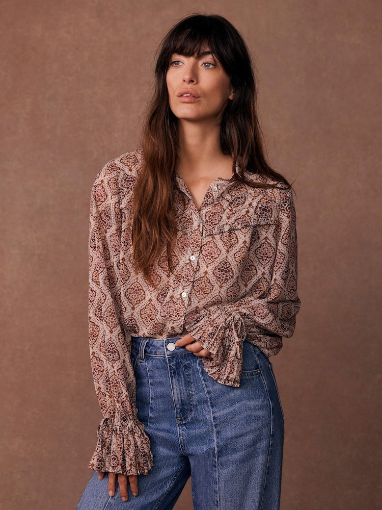 Mint Velvet Cream Geometric Print Shirt - Image 4 of 8