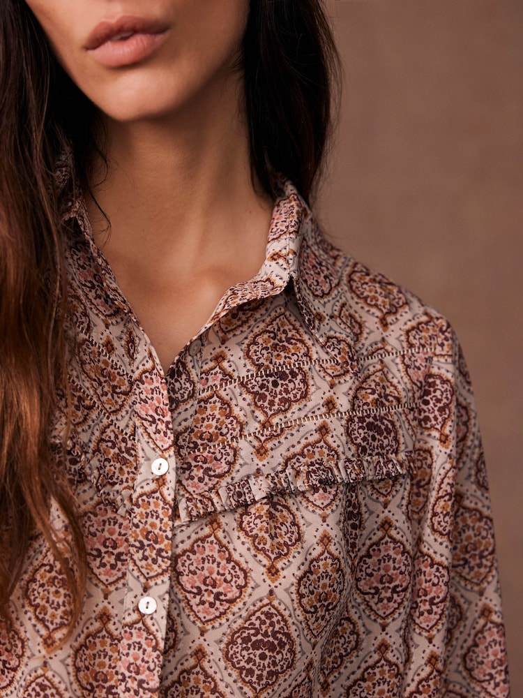 Mint Velvet Cream Geometric Print Shirt - Image 5 of 8
