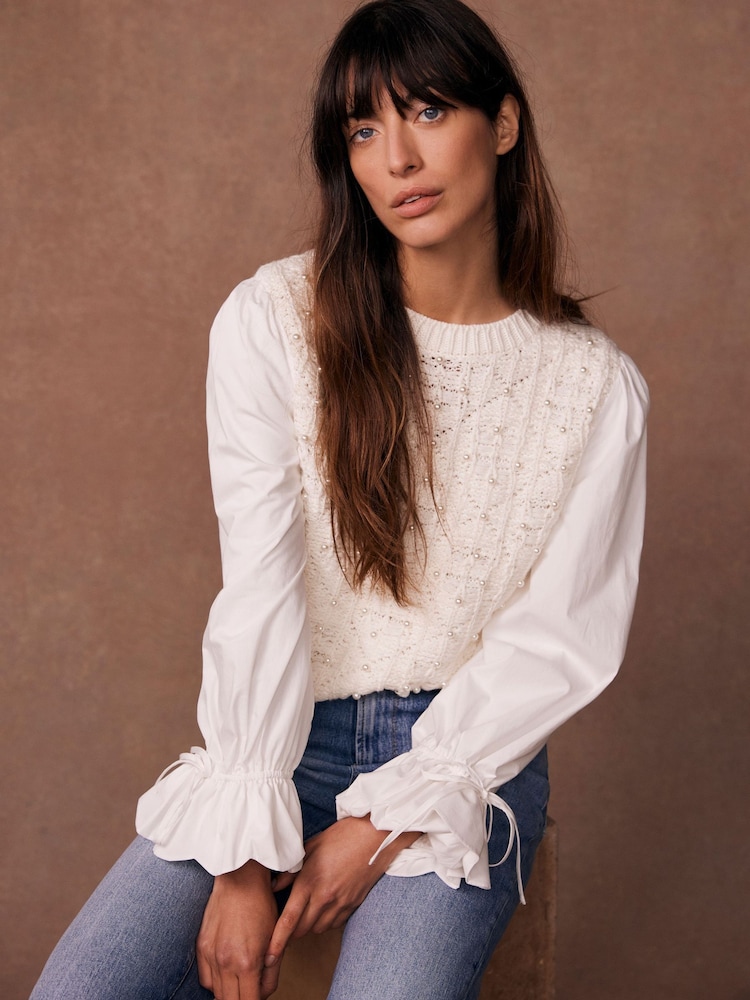 Mint Velvet White Blend Embellished Knit Jumper - Image 1 of 8