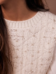 Mint Velvet White Blend Embellished Knit Jumper - Image 3 of 8