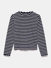Mint Velvet Blue 100% Cotton Striped Ruffle Trim Top - Image 6 of 8