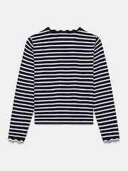 Mint Velvet Blue 100% Cotton Striped Ruffle Trim Top - Image 7 of 8