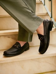 Black Tumbled Leather Snaffle Loafers - Image 1 of 7