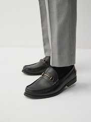 Black Tumbled Leather Snaffle Loafers - Image 2 of 7