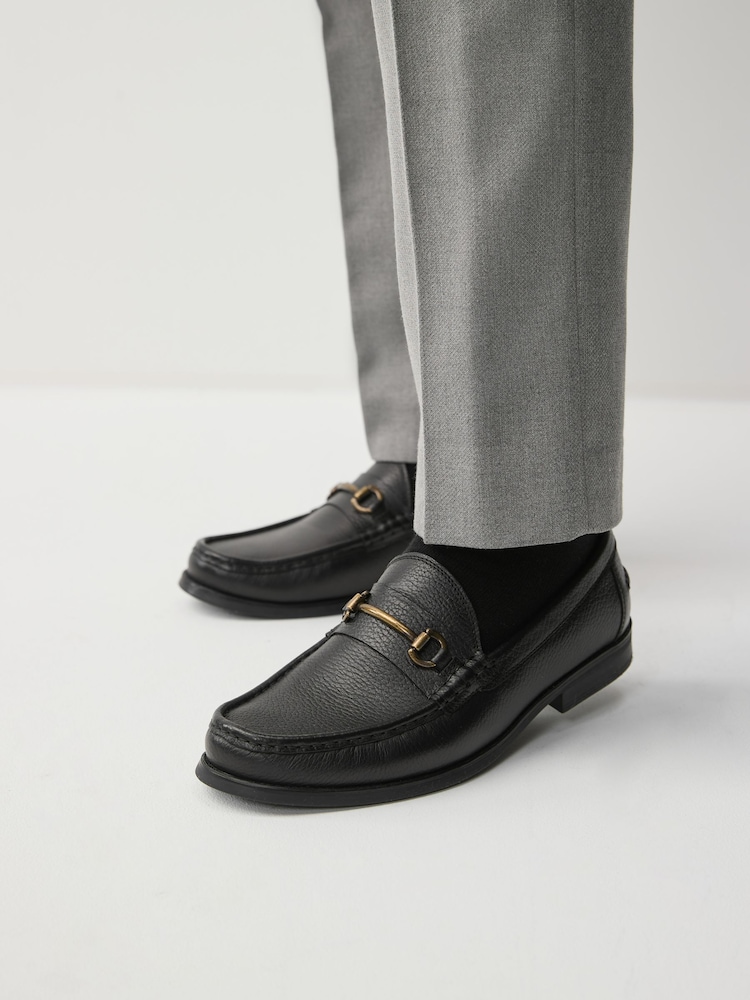 Black Tumbled Leather Snaffle Loafers - Image 2 of 7