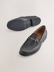 Black Tumbled Leather Snaffle Loafers - Image 5 of 7
