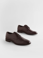 Brown Wide Fit Leather Plain Derby Shoes - Image 1 of 5