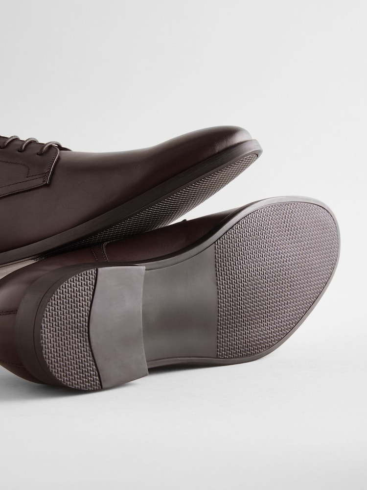 Brown Wide Fit Leather Plain Derby Shoes - Image 3 of 5