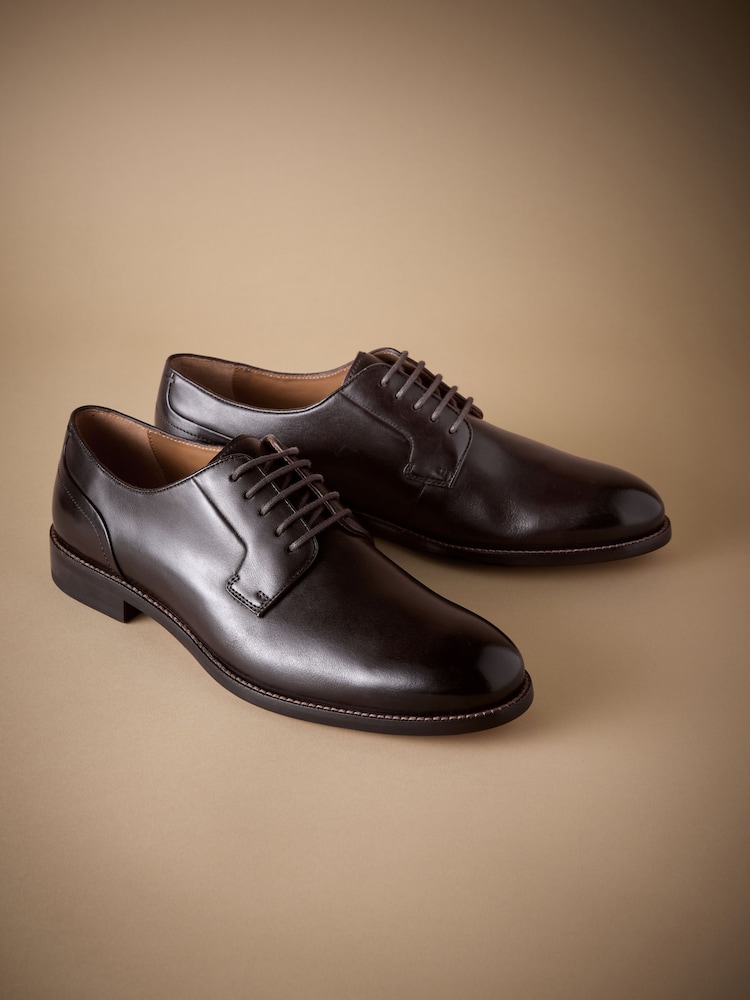 Brown Standard Fit Signature Leather Sole Derby Shoes - Image 2 of 5