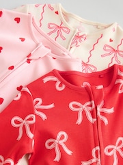 Red Bow Two Way Zip Baby Sleepsuits 3 Pack (0-2yrs) - Image 12 of 14