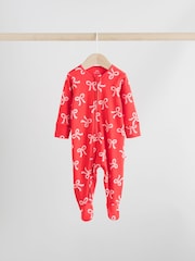 Red Bow Two Way Zip Baby Sleepsuits 3 Pack (0-2yrs) - Image 6 of 14