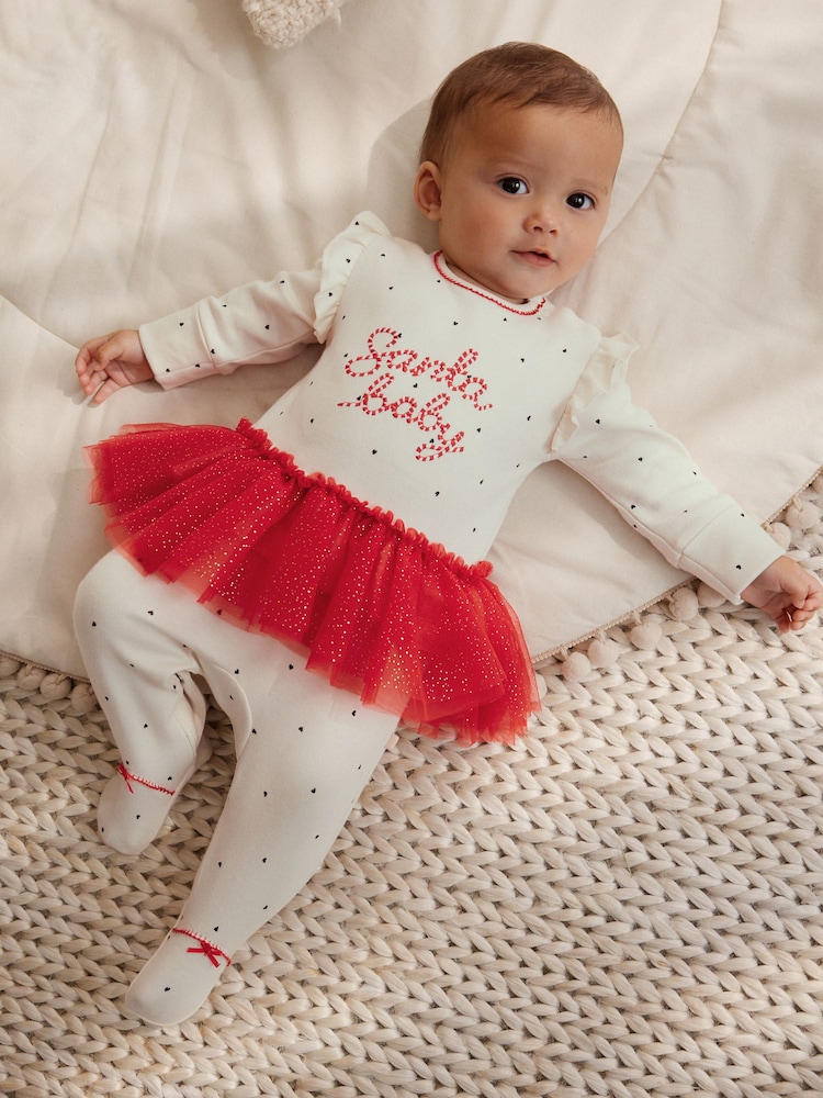 Red/Cream Tutu Santa Baby Sleepsuit (0mths-2yrs) - Image 1 of 14 Red/Cream Tutu Santa Baby Sleepsuit (0mths-2yrs) - Image 1 of 14