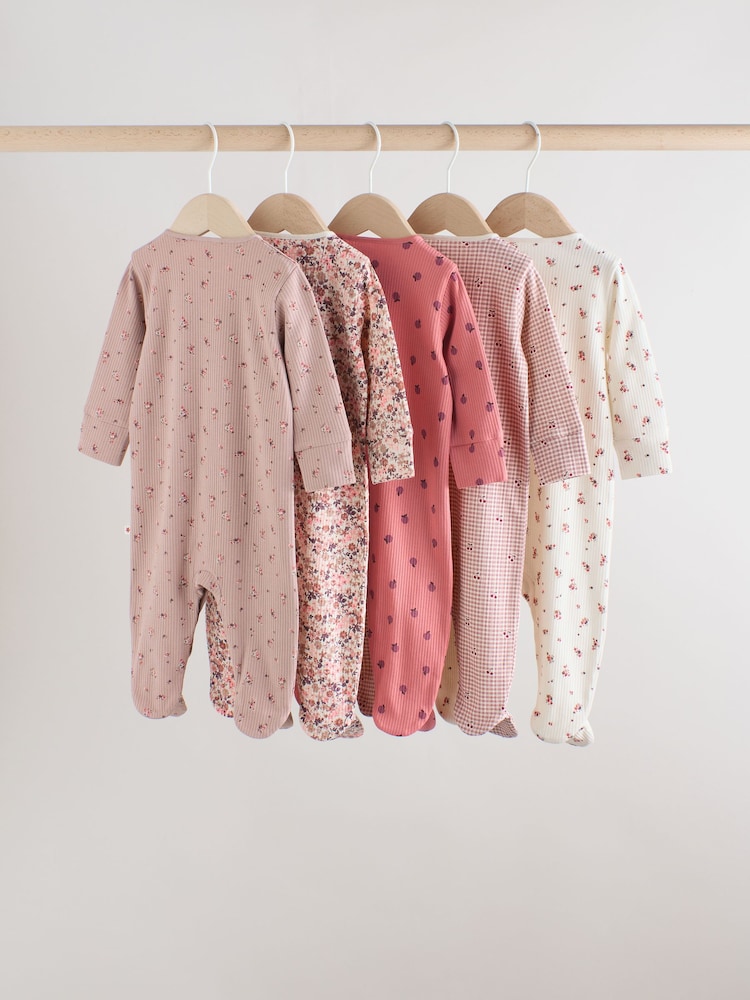 Pink/Rust Ditsy Floral Two Way Zip Baby Sleepsuits 3 Pack (0-2yrs) - Image 2 of 15 Pink/Rust Ditsy Floral Two Way Zip Baby Sleepsuits 3 Pack (0-2yrs) - Image 2 of 15