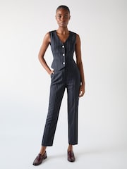 LK Bennett Blue Bella Wool Blend Pin Stripe Tailored Trousers - Image 1 of 5