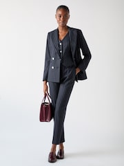 LK Bennett Blue Bella Wool Blend Pin Stripe Tailored Trousers - Image 2 of 5