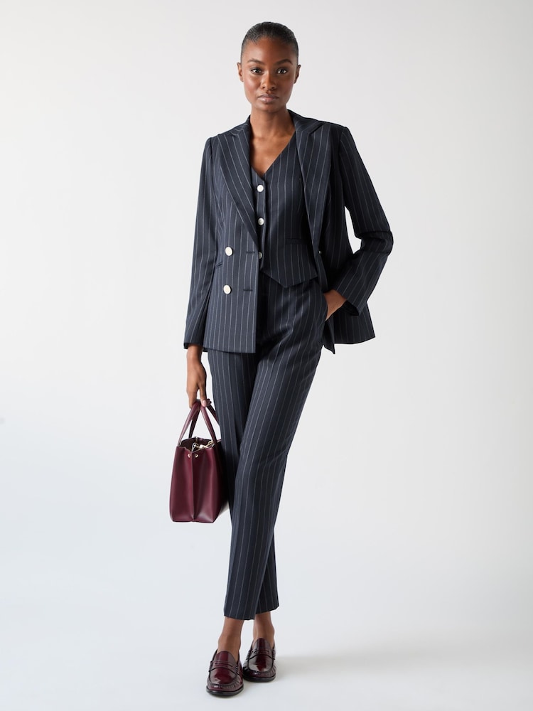 LK Bennett Blue Bella Wool Blend Pin Stripe Tailored Trousers - Image 2 of 5