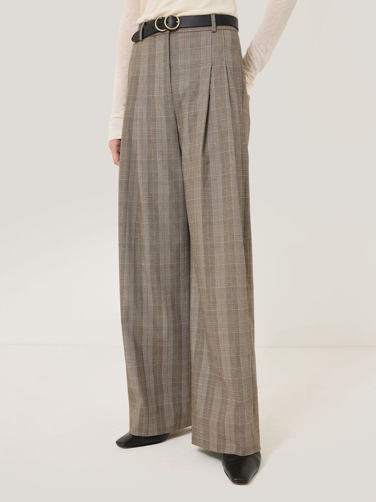 Jigsaw Brown Nik Cotton Check Trousers - Image 1 of 6