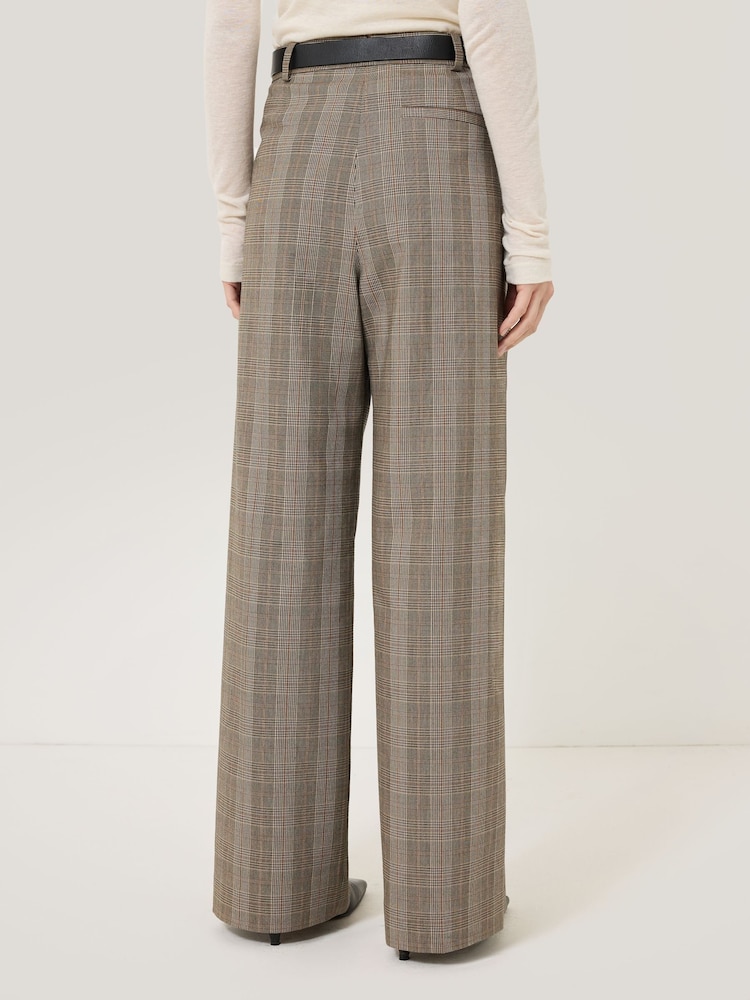 Jigsaw Brown Nik Cotton Check Trousers - Image 2 of 6
