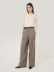 Jigsaw Brown Nik Cotton Check Trousers - Image 3 of 6