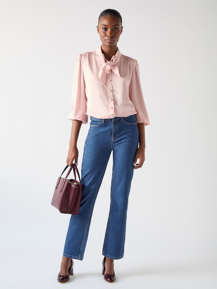 LK Bennett Blue Emilie Cotton Blend Straight Leg Smart Jeans - Image 1 of 4