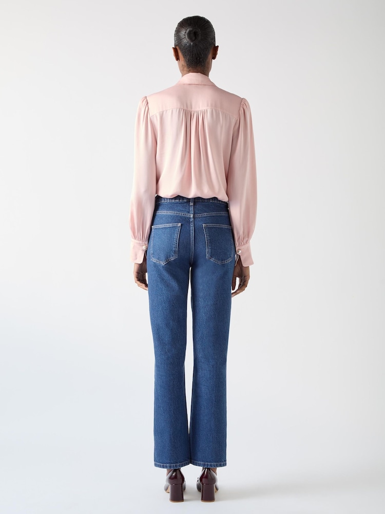 LK Bennett Blue Emilie Cotton Blend Straight Leg Smart Jeans - Image 2 of 4