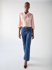 LK Bennett Blue Emilie Cotton Blend Straight Leg Smart Jeans - Image 3 of 4