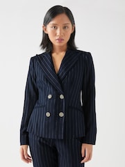 LK Bennett Blue Petite Bella Wool Blend Pin Stripe Tailored Trousers - Image 3 of 3