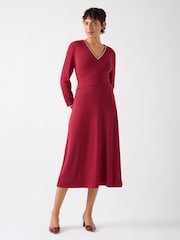 LK Bennett Red Astrid Rio Viscose Blend Contrast Trim Ponte Dress - Image 1 of 4