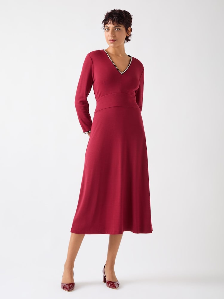LK Bennett Red Astrid Rio Viscose Blend Contrast Trim Ponte Dress - Image 1 of 4