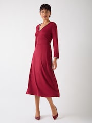 LK Bennett Red Astrid Rio Viscose Blend Contrast Trim Ponte Dress - Image 2 of 4