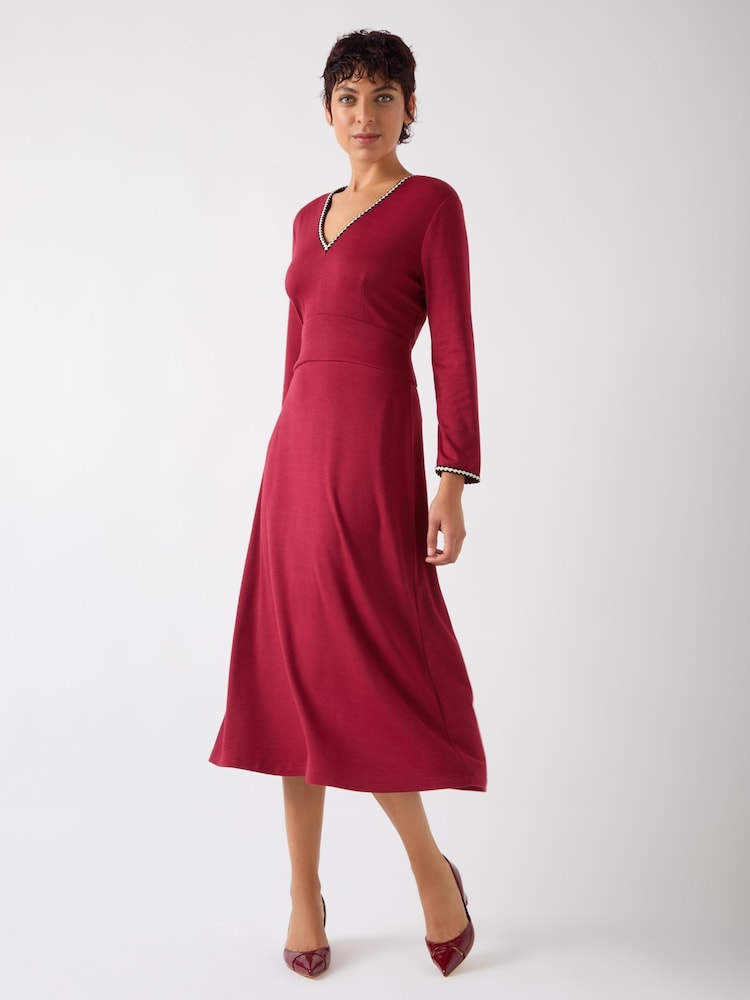 LK Bennett Red Astrid Rio Viscose Blend Contrast Trim Ponte Dress - Image 2 of 4