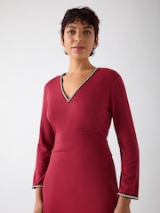 LK Bennett Red Astrid Rio Viscose Blend Contrast Trim Ponte Dress - Image 4 of 4