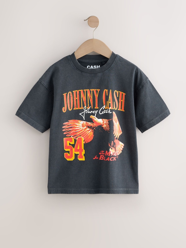 Washed Black Johnny Cash Band T-Shirt (3-16yrs) - Image 1 of 4 Washed Black Johnny Cash Band T-Shirt (3-16yrs) - Image 1 of 4