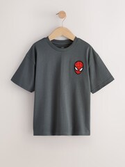 Spiderman Charcoal Grey Embroidery Marvel Superhero Short Sleeve T-Shirt (3-16yrs) - Image 1 of 4