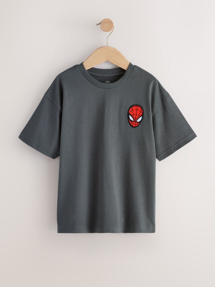 Spiderman Charcoal Grey Embroidery Marvel Superhero Short Sleeve T-Shirt (3-16yrs) - Image 1 of 4
