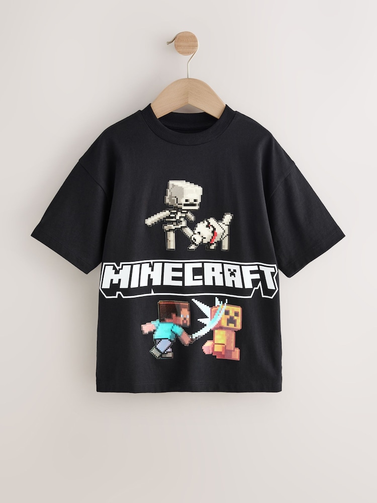 Black Gel Print Minecraft T-Shirt (3-16yrs) - Image 1 of 4 Black Gel Print Minecraft T-Shirt (3-16yrs) - Image 1 of 4
