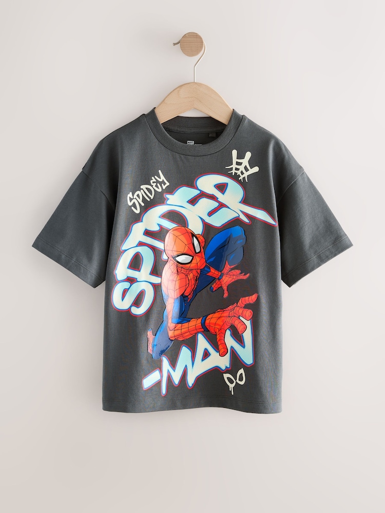 Spiderman Charcoal Grey Gel Marvel Superhero Short Sleeve T-Shirt (3-16yrs) - Image 1 of 3 Spiderman Charcoal Grey Gel Marvel Superhero Short Sleeve T-Shirt (3-16yrs) - Image 1 of 3