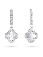 Beaverbrooks Sterling Silver Cubic Zirconia Onyx Clover Hoop Earrings - Image 1 of 4