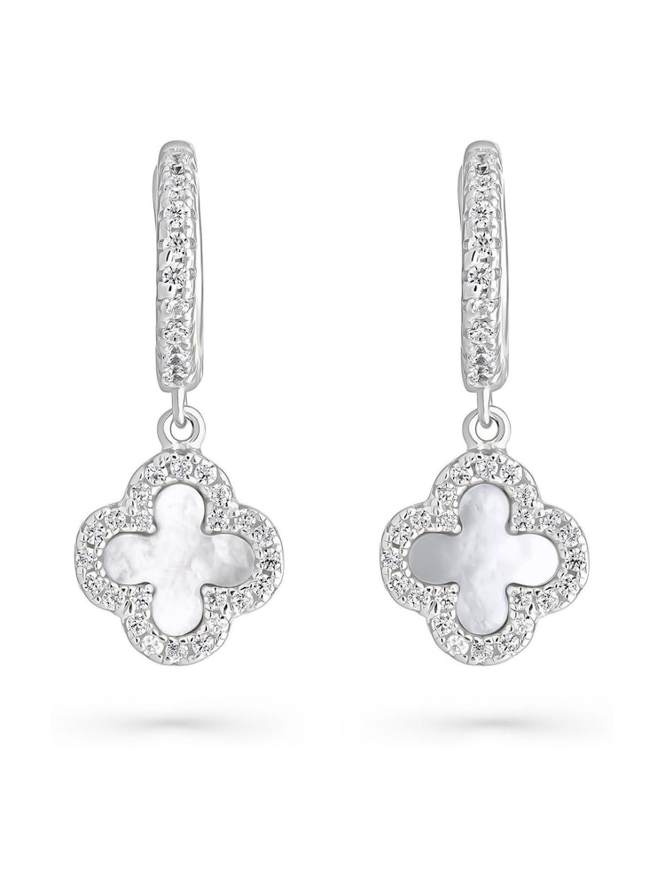 Beaverbrooks Sterling Silver Cubic Zirconia Onyx Clover Hoop Earrings - Image 1 of 4