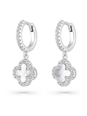 Beaverbrooks Sterling Silver Cubic Zirconia Onyx Clover Hoop Earrings - Image 2 of 4