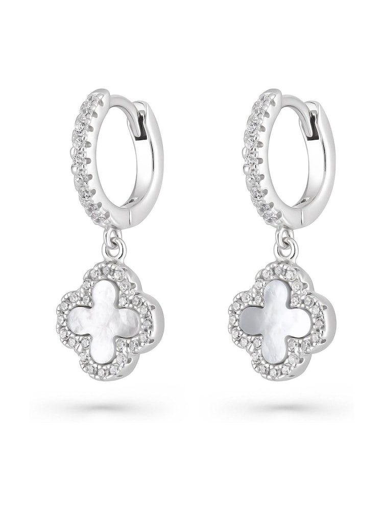 Beaverbrooks Sterling Silver Cubic Zirconia Onyx Clover Hoop Earrings - Image 2 of 4