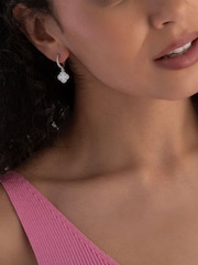 Beaverbrooks Sterling Silver Cubic Zirconia Onyx Clover Hoop Earrings - Image 4 of 4