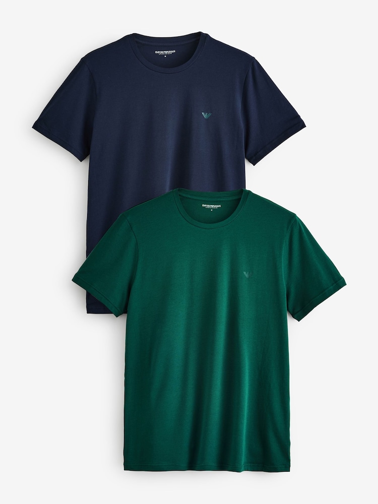 Emporio Armani Regular Fit Logo T-Shirts 2 Pack - Image 1 of 3 Emporio Armani Regular Fit Logo T-Shirts 2 Pack - Image 1 of 3