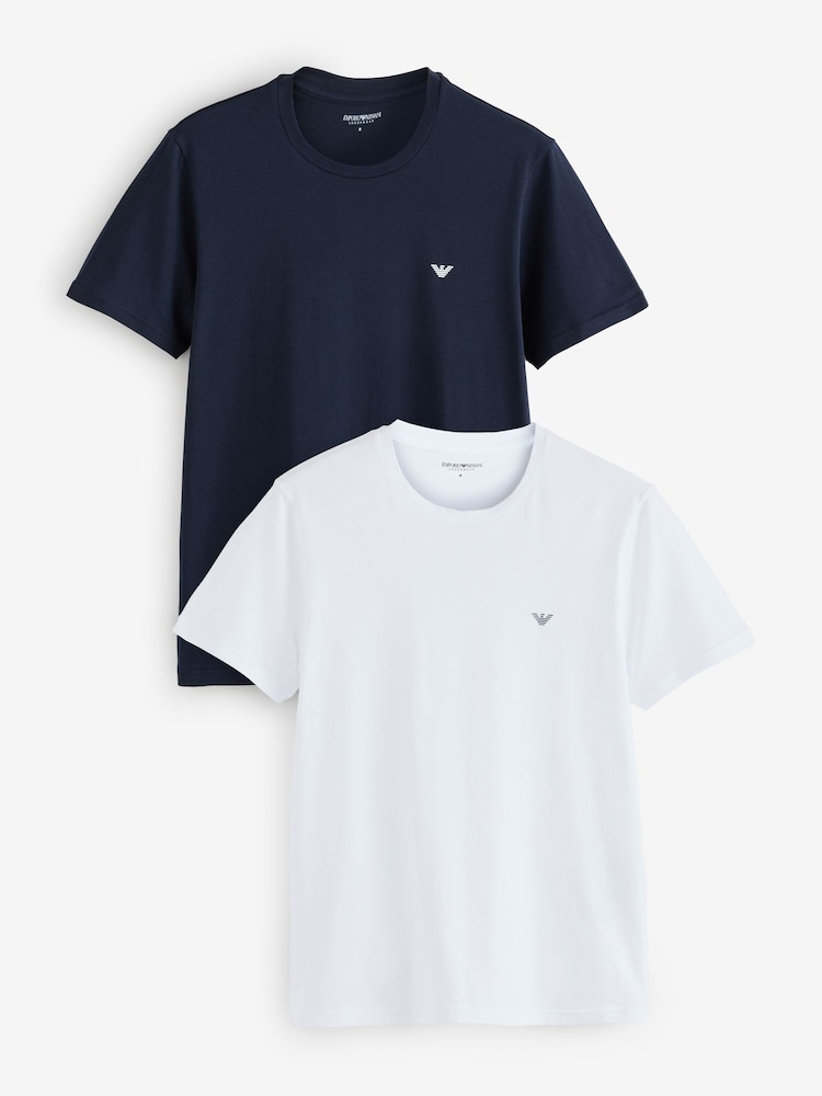 Бело-синяя - Emporio Armani Regular Fit Logo T-Shirts 2 Pack - Image 1 of 3